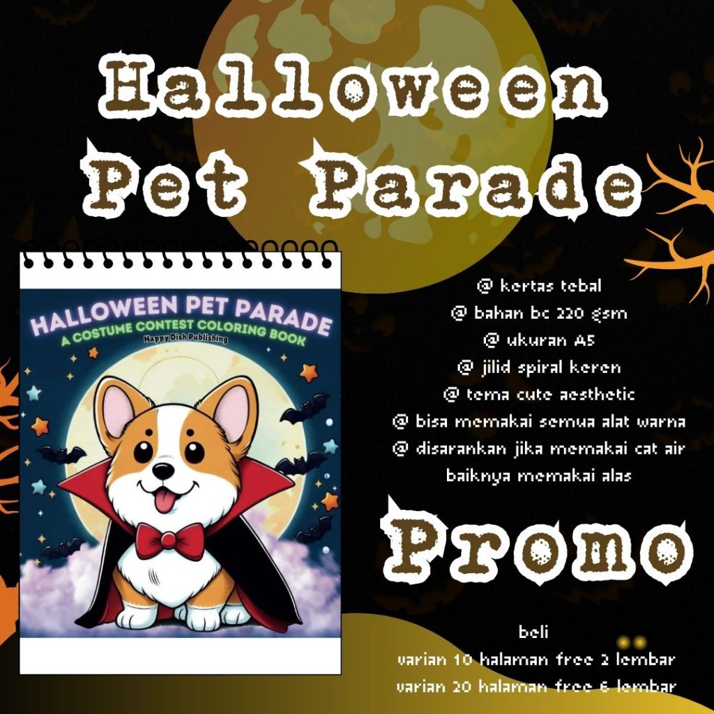 Halloween Pet Parade Coloring Book Buku Mewarnai Anak Remaja Dewasa Murah Kertas Sangat Tebal Ukuran