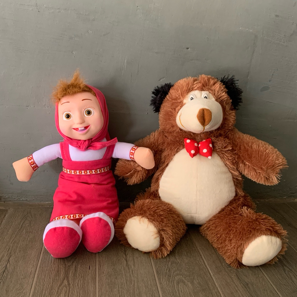 Set Mainan Boneka Beruang dan Masha Ukuran 50cm