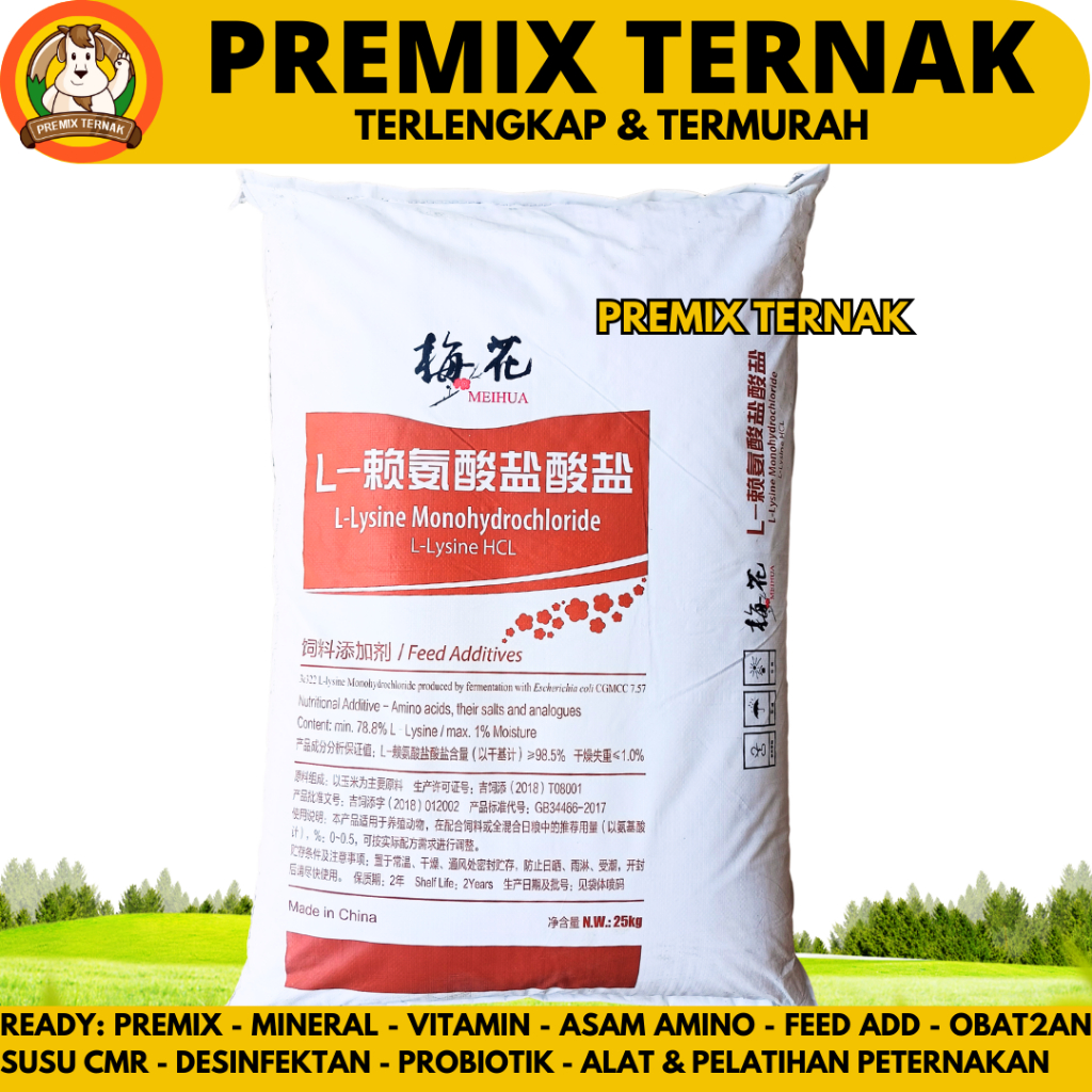 LYSINE 25 KG (1 SAK COKLAT) MEIHUA - Asam Amino Suplemen Penggemuk Kucing Anjing Udang Ikan Sapi Aya