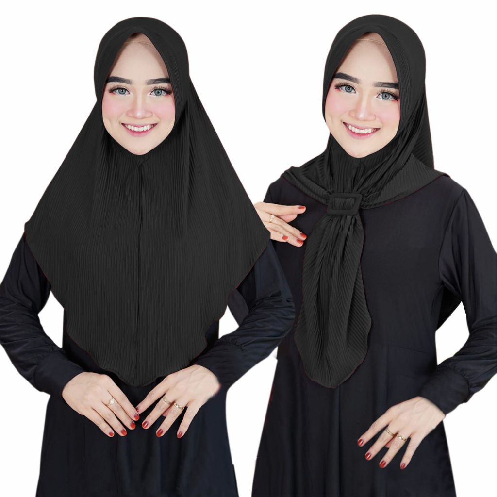 FASHIONMUSLIMAH Hijab Instan Bergo Plisket Pet Antem Free Ring Bahan Jersey (Plisket Gesper)