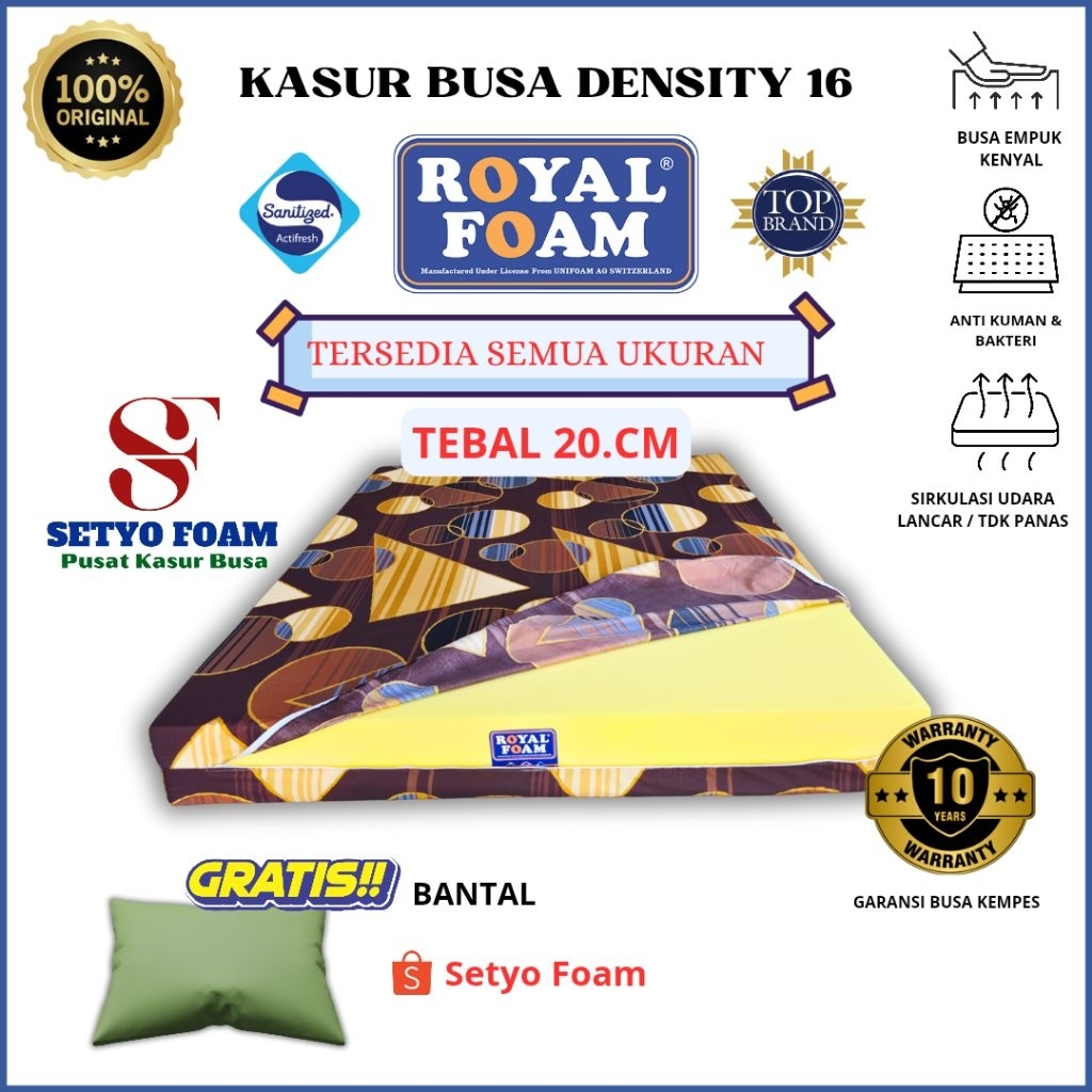 Royal Foam Kasur Busa D16 Semua Ukuran 200x200 Tebal 20 Cm /Kasur Busa Royal Uk No 1 Setyo foam
