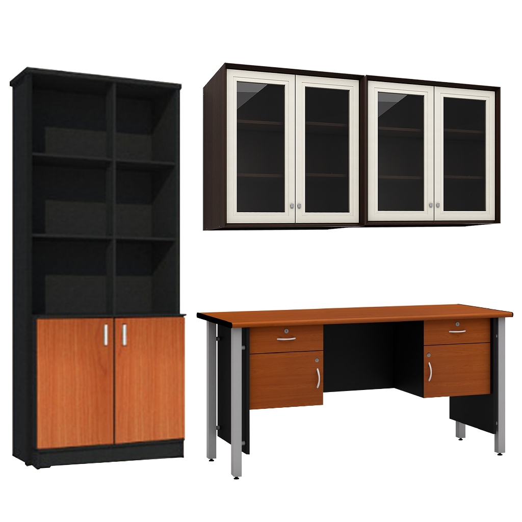Paket Furniture Kantor (Lemari Buku, Meja Kantor, & Rak Gantung)