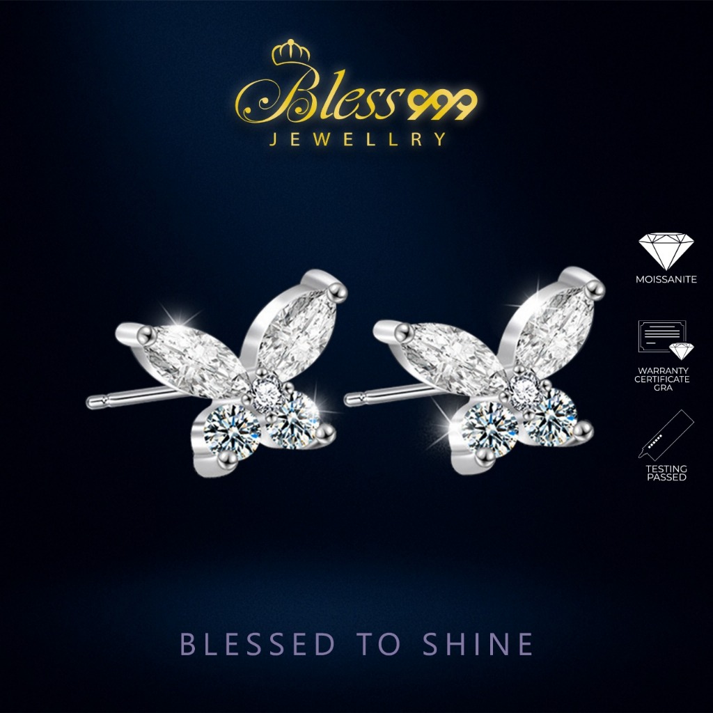 Anting / earing Butterfly Moissanite Sertifikat GRA original