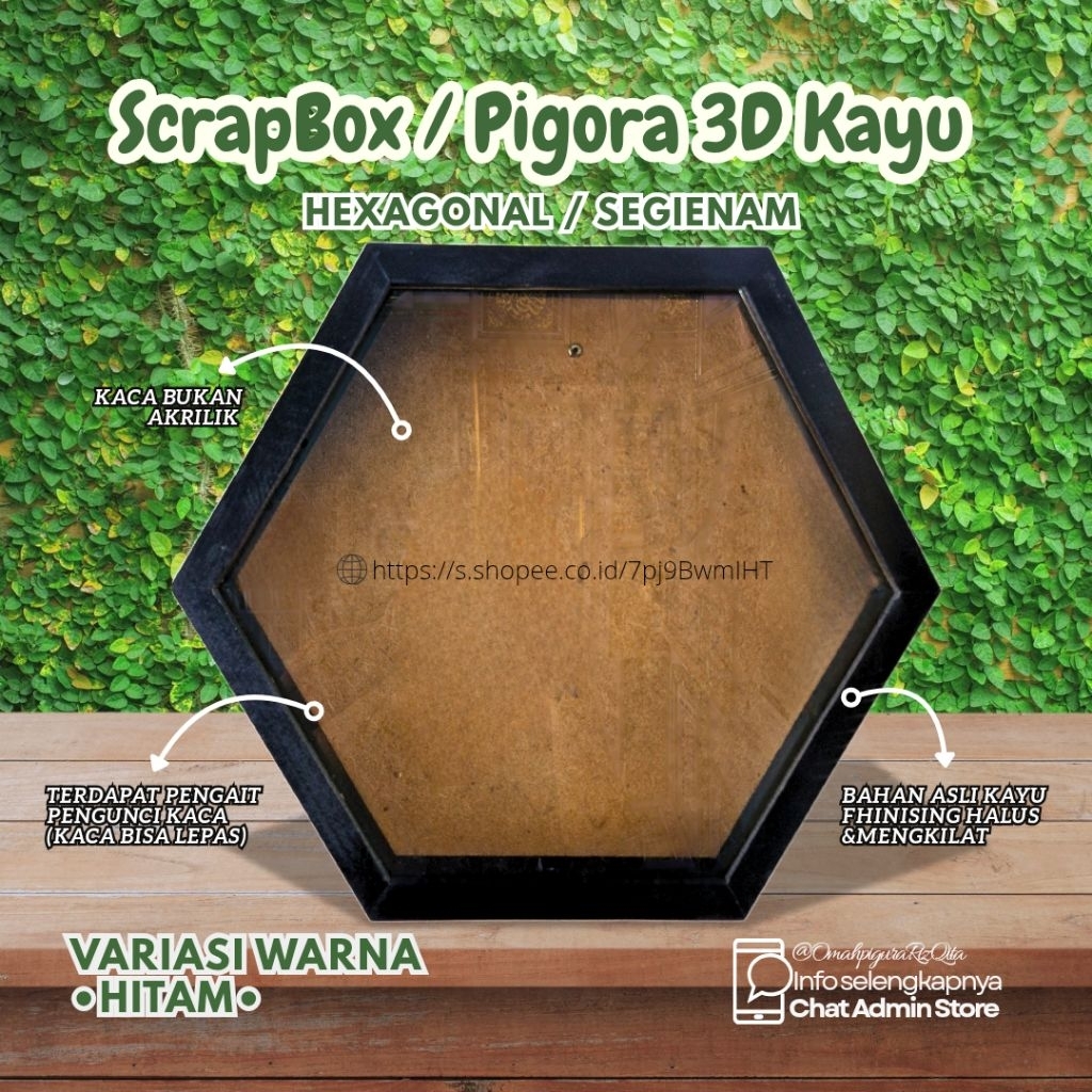 [D.30cm] Pigura Mahar / srapbox / Bingkai 3D Kayu Hexagonal / segi 6