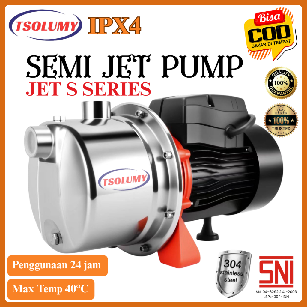 Tsolumy Pompa Air Sumur Jet Pump  JETS-200 JETS-330 Mesin Jetpam Daya Dorong Kuat 25M Sumur Dangkal