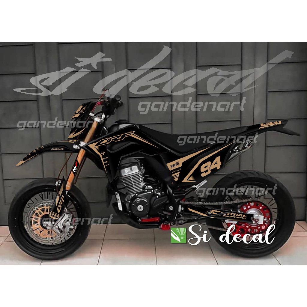 BISA COD supermoto custom stiker hitam semu gold emas simple decal crf 150L full body free request b