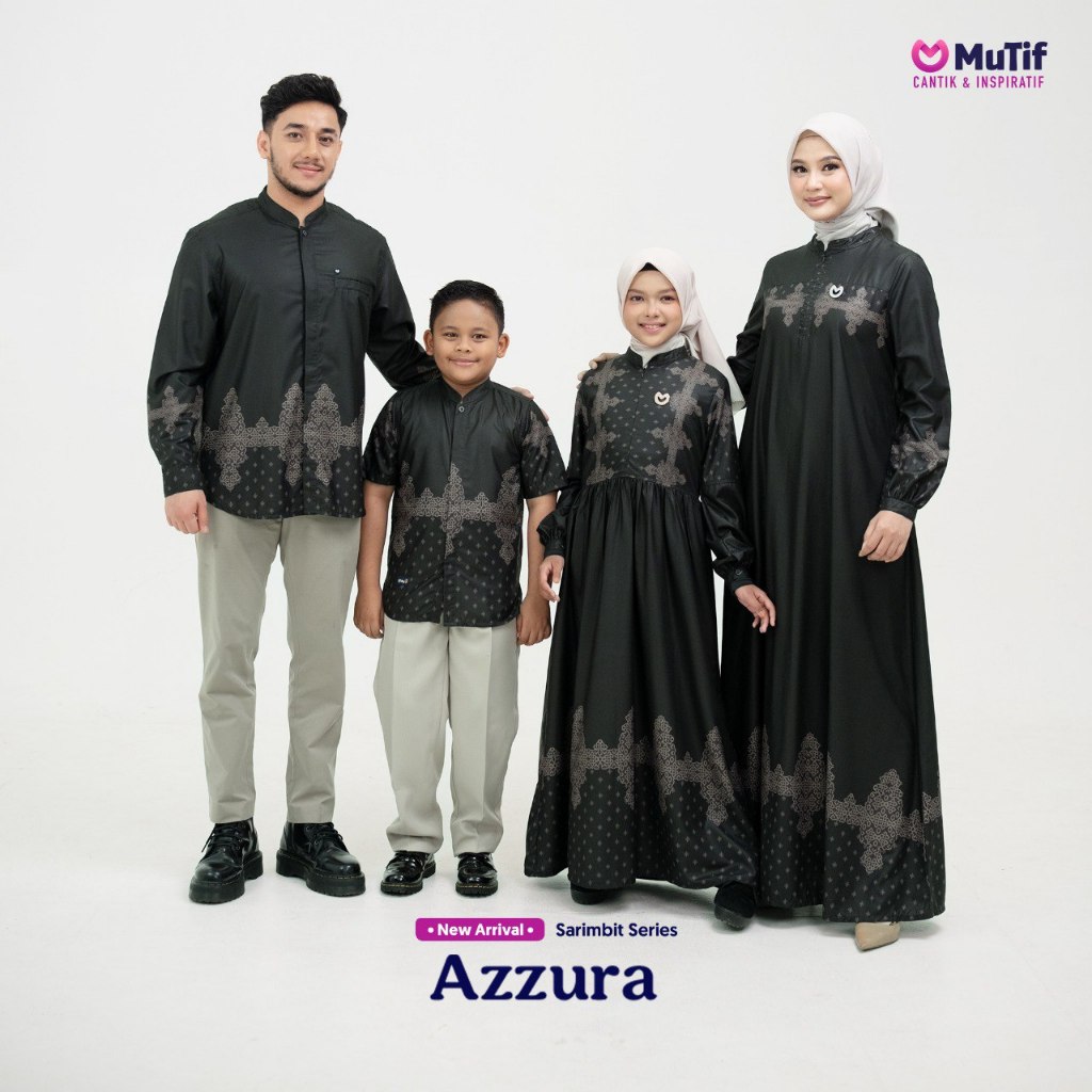 (COD) SARIMBIT KELUARGA TERBARU MUTIF AZZURA - AZZAM EVERBLACK || Gamis Koko Pasangan Family 2026