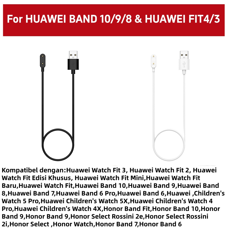 Huawei Band 10/9/8/7/6 & HUAWEI Watch Fit4/3 Kabel Charger Magnet 2 Pin - Pengganti Original, Cepat 