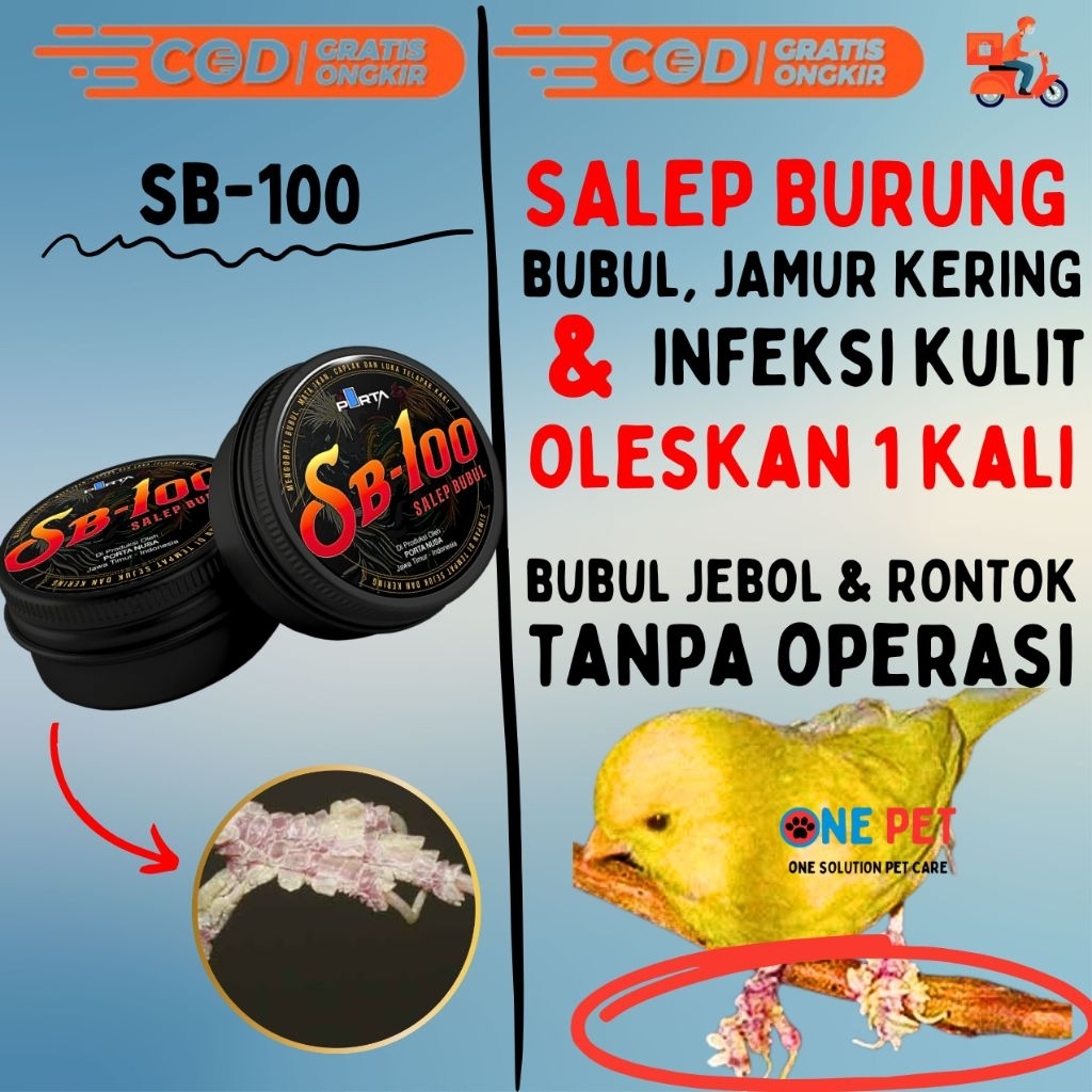 SB-100 - OBAT BURUNG KICAU SALEP BUBUL INFEKSI KULIT BURUNG KENARI UNGGAS SEMPATI SALEP JAMUR KAKI B