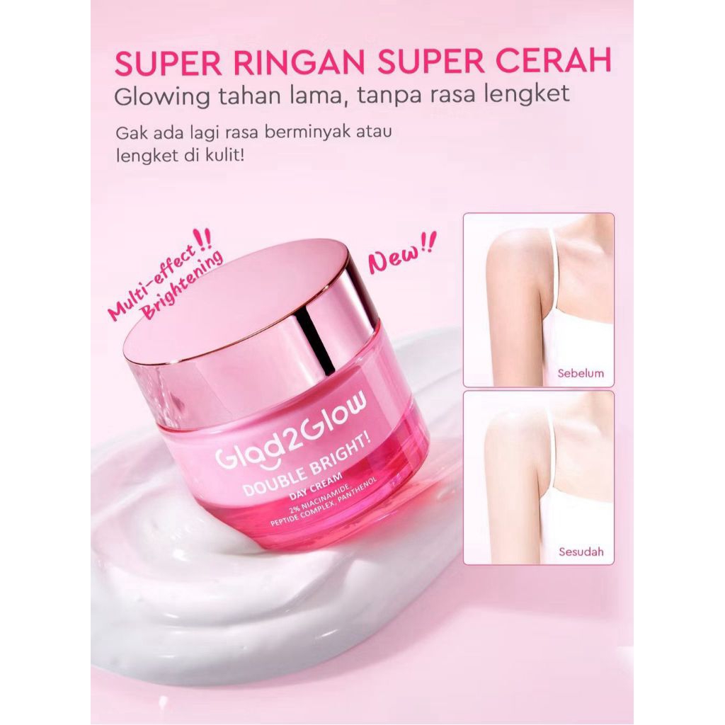 🩷Shopaholic28🩷Glad2Glow Double Bright Day Cream tone up cerah Niacinamide Moisturizer brightening wa