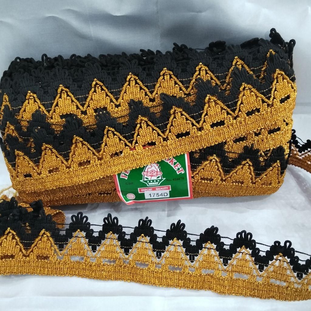 (PER ROL)Renda 1754D FL Mas Hitam(20yard)Lebar 5 Cm