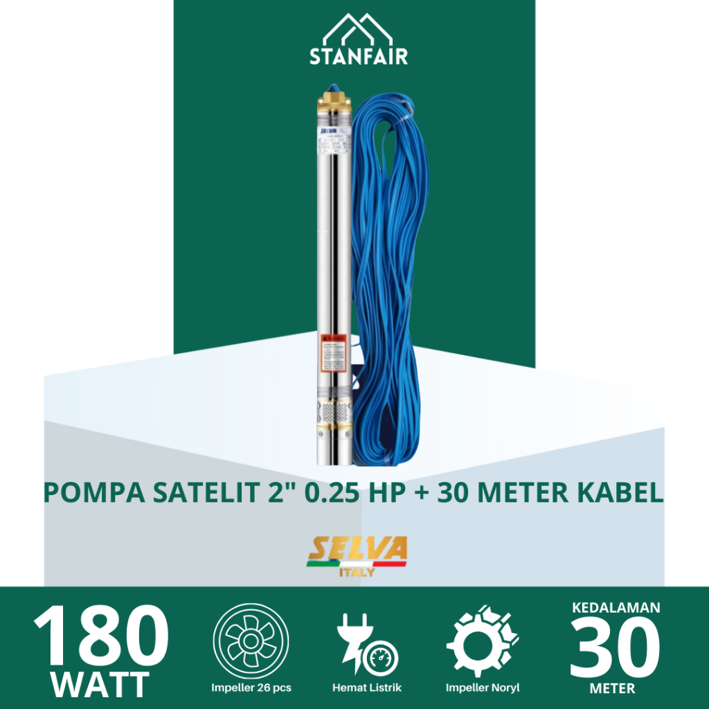 Selva Pompa Satelit 2 Inch 0.25 HP + Kabel Biru / Pompa Submersible Noril + Kabel Selva