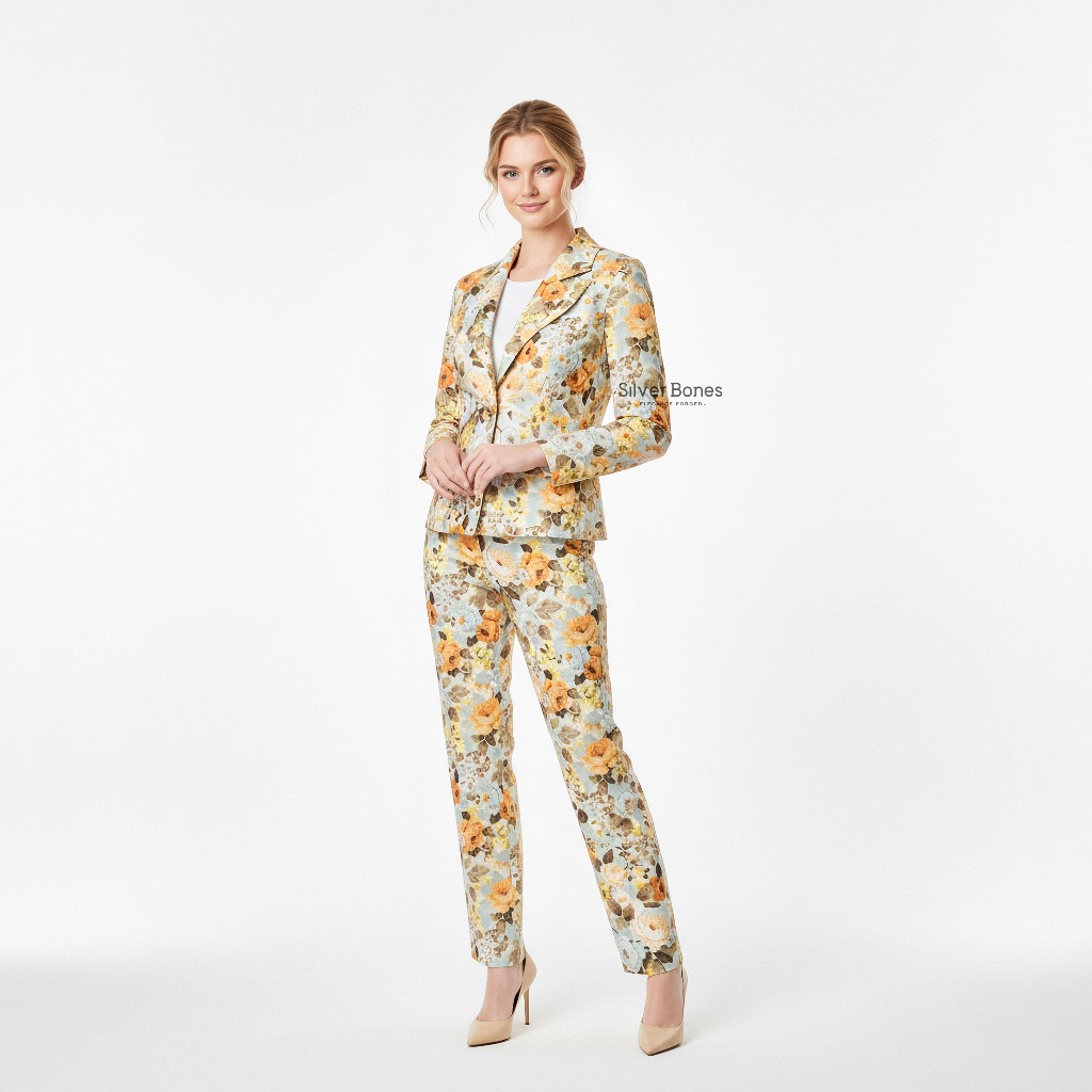 SILVER BONES Camelia Set Blazer & Celana Panjang Formal Look Wanita Atasan Motif Bunga Office Outfit