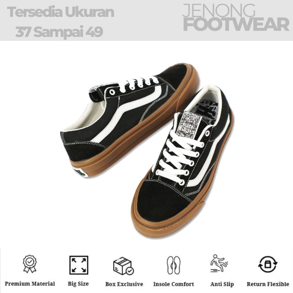 Black Hidden Skull Coros - Sepatu Sneakers Unisex Pria Wanita Big Size 46 47 48 49 Warna Hitam Gum