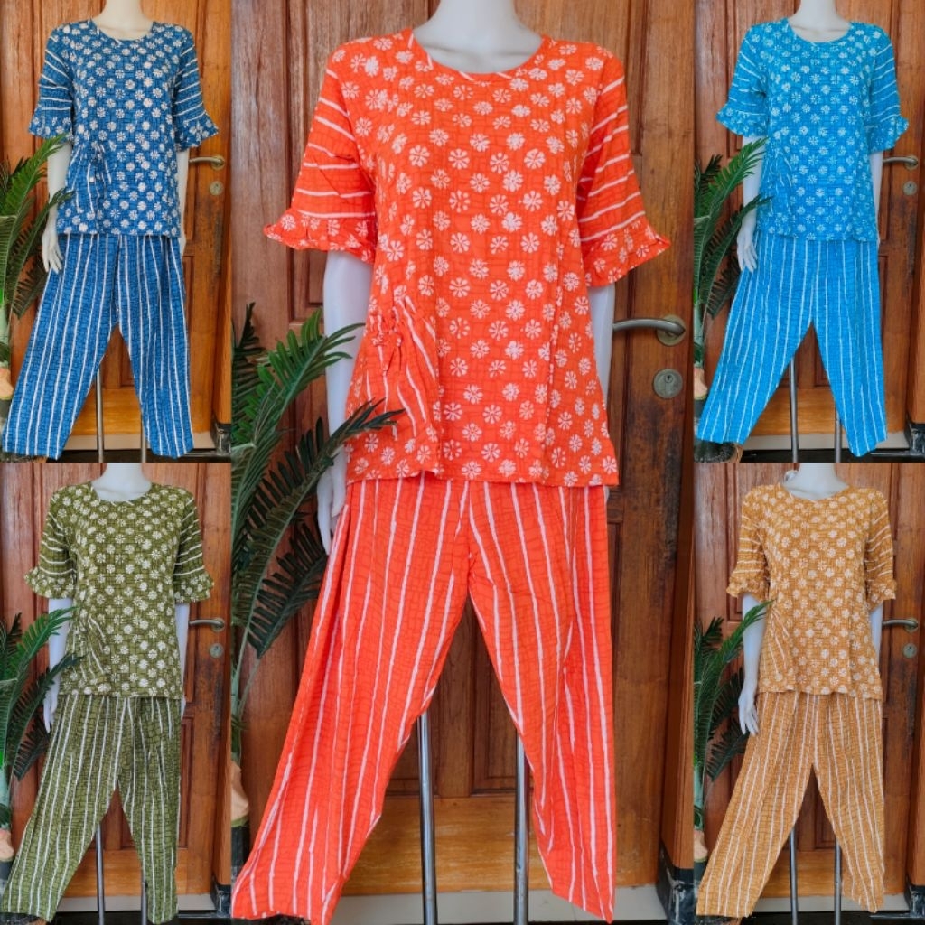 BAJU TIDUR SET PIYAMA SETELAN WANITA PANJANG BAJU CELANA VARIAN ONE SET BATIK