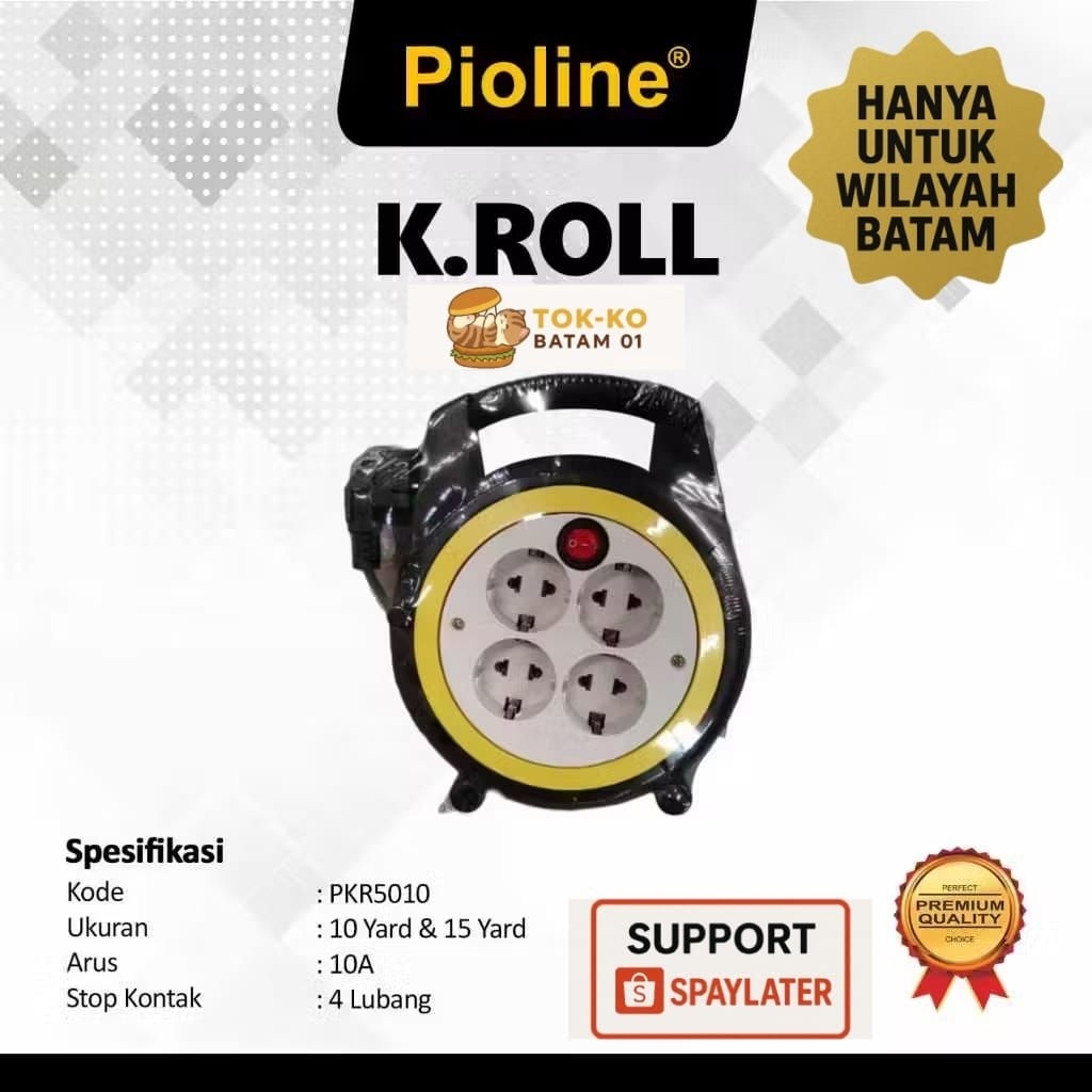 PIOLINE KABEL ROLL COLOKAN LISTRIK 2 KAKI UK 10 YARD & 15 YARD - BATAM