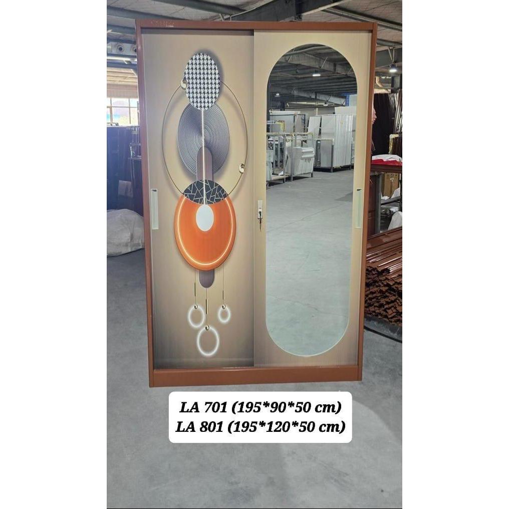 Lemari Baju Besi Sliding LA ( motif baru )- Lemari Besi Kaca -Lemari Baju 2 Pintu -Lemari Baju Besi 