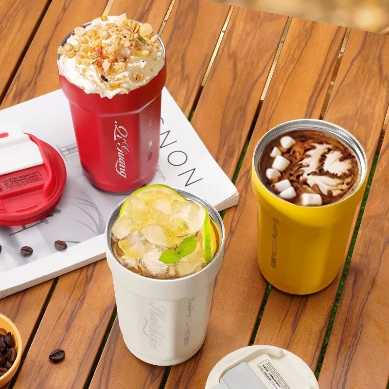 Tas Gelas Kopi Stainless Steel 316 Gelas Panas Dingin Cantik Desain Gelas Mobil Kapasitas Besar Gela