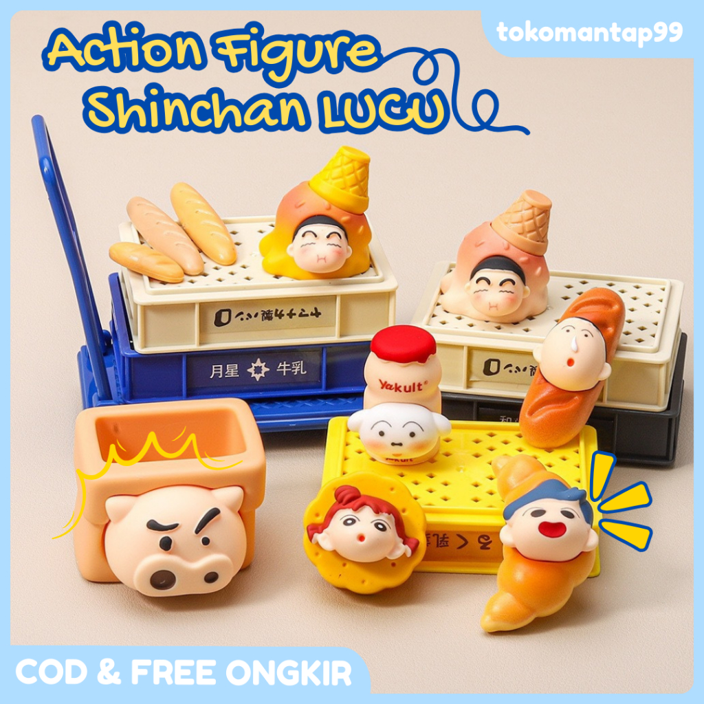 READY STOCK Action Figure Crayon Shinchan Cosplay Cemilan Roti Yakult Es krim Lucu Hadiah Mainan