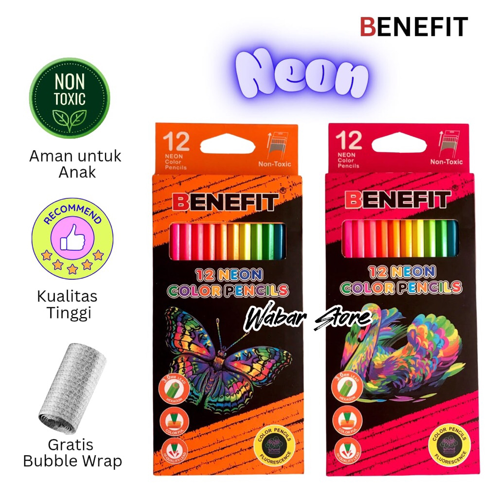 PENSIL WARNA NEON ISI 12 PANJANG BENEFIT