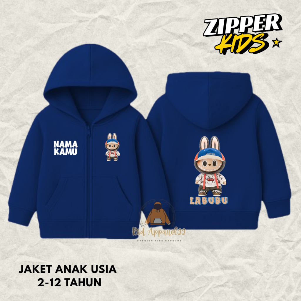 Jaket Zipper Labubu Anak Laki-laki / Perempuan Usia 2-12 Tahun Cewek Cowok Unisex