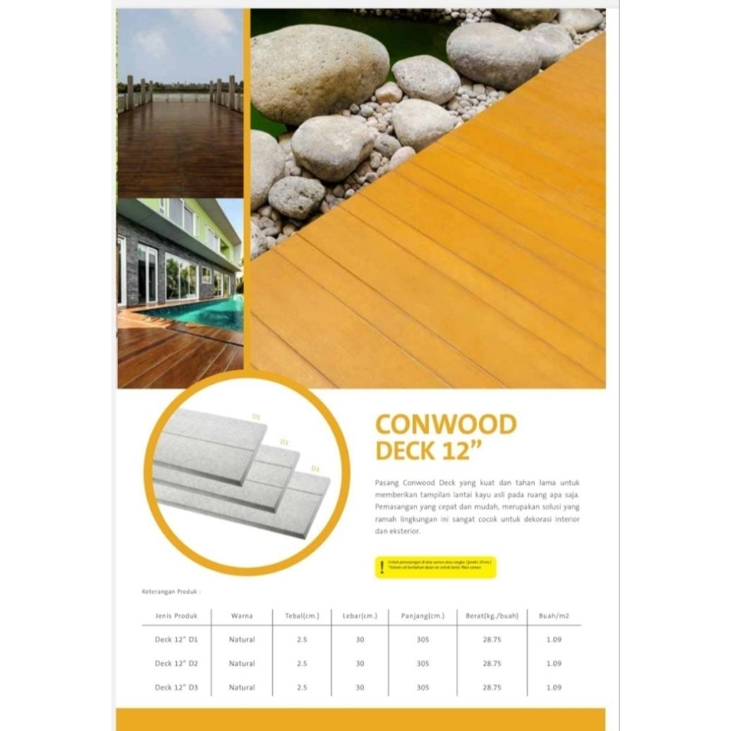 Conwood Decking Lantai Outdoor Deck 12" D1 Lebar 30 cm Tebal 25 mm