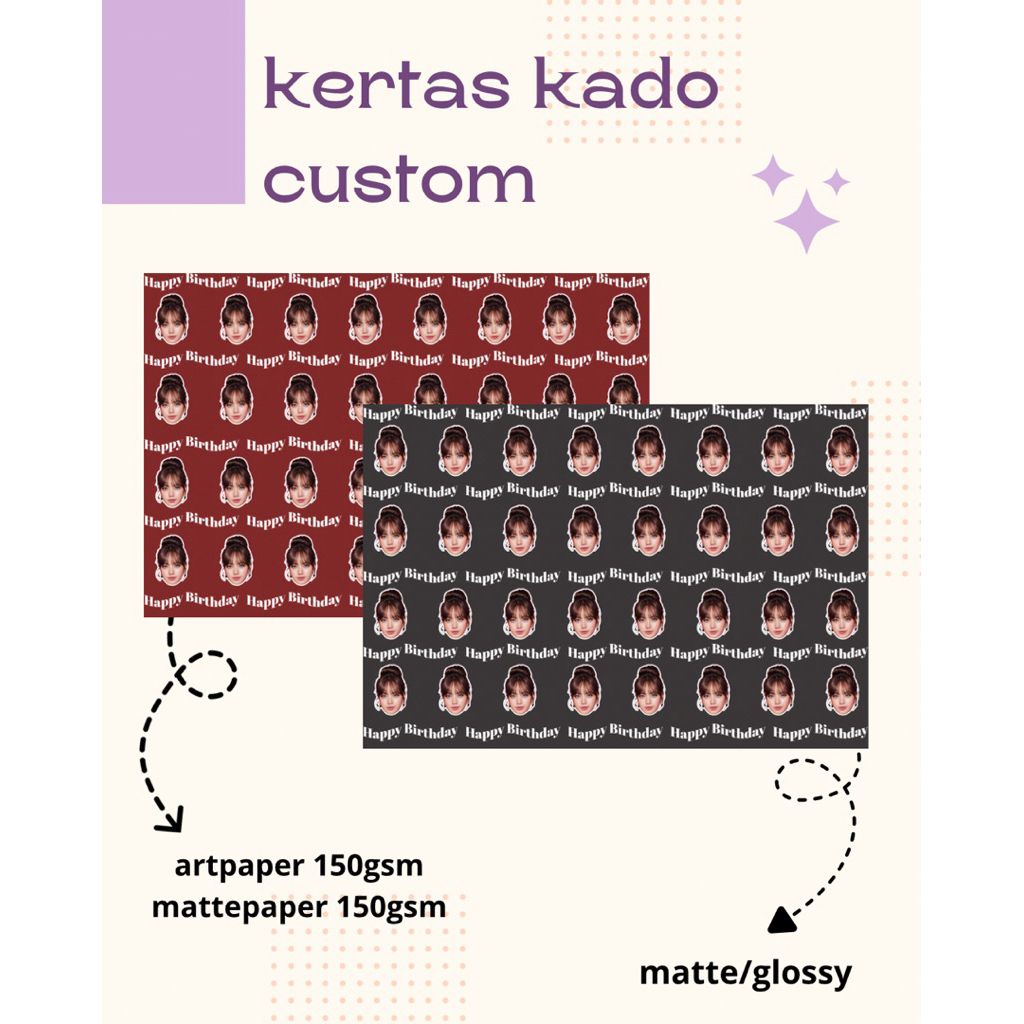 KERTAS KADO CUSTOM – CETAK NAMA / FOTO / DESAIN SENDIRI