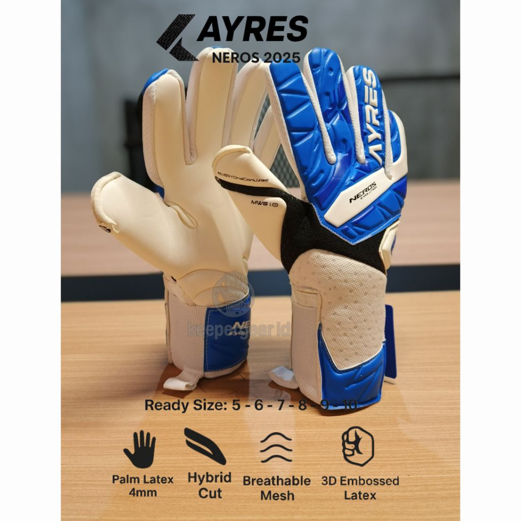 Ayres Neros Evolution White Blue Series sarung tangan kiper ayres original free sablon nama