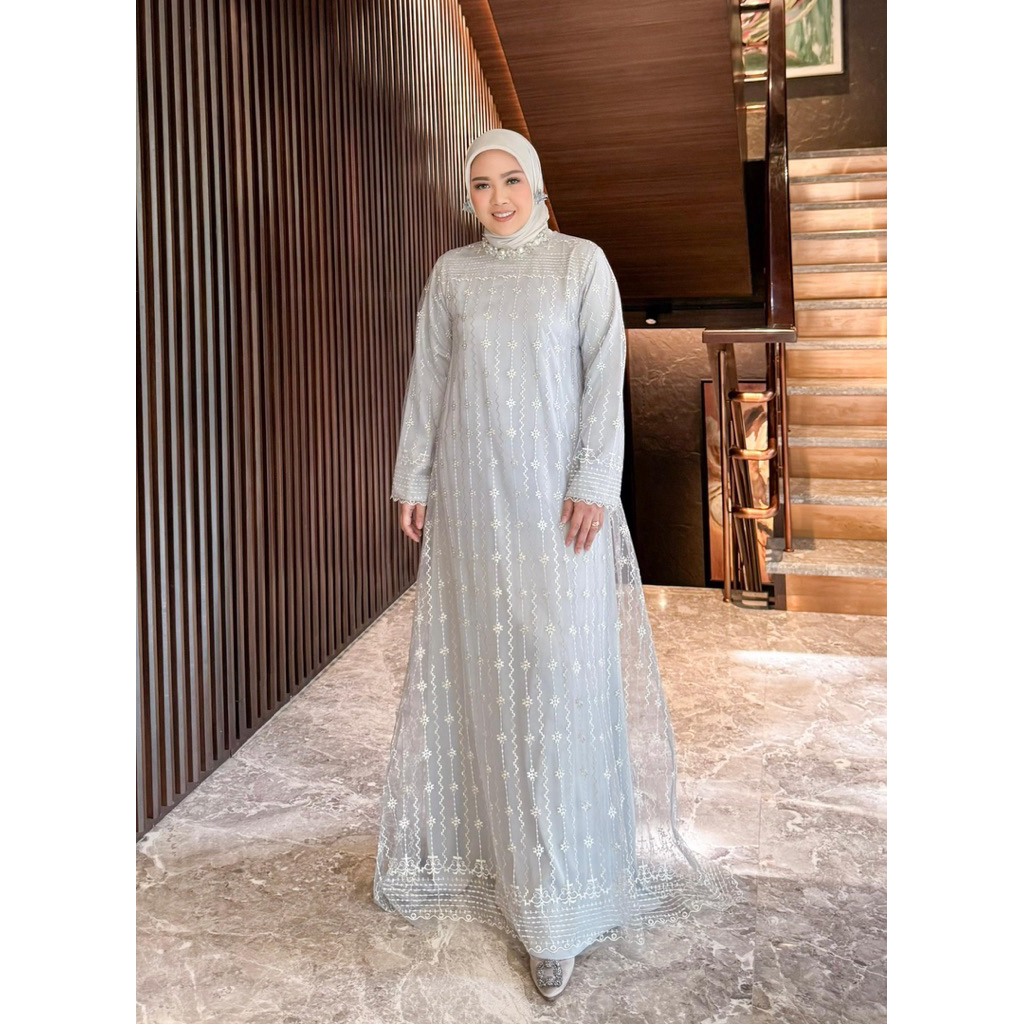 Kienka - Sahira Dress Abaya Wanita Bahan Cotton Silk Mix Lace Premium