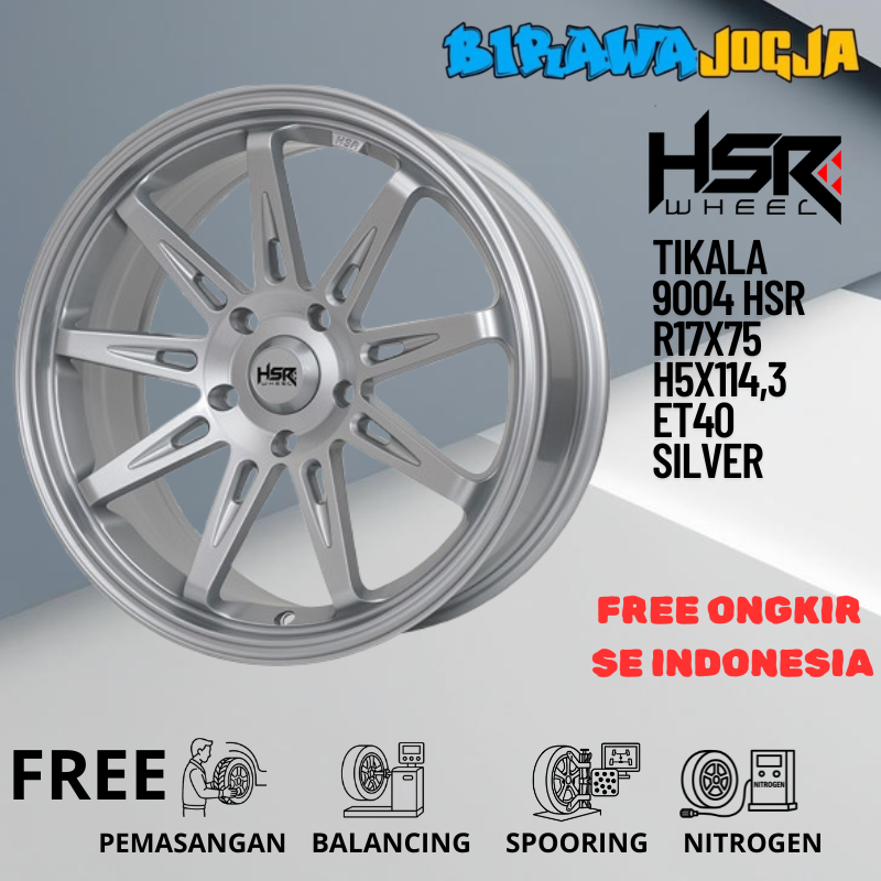 velg mobil racing hsr tikala ring 17 untuk xpander, brv, rush, innova, wrv silver pelek ring 17