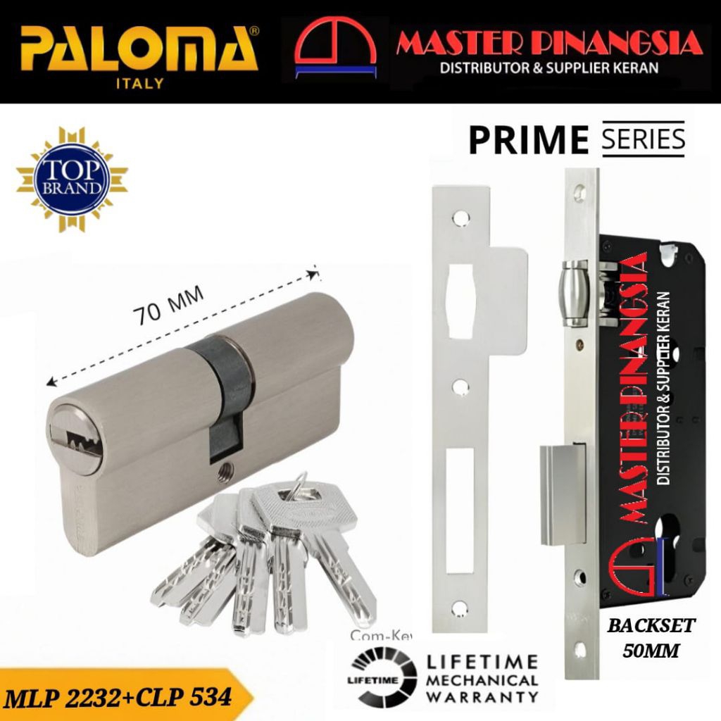 PALOMA Mortise Lock Badan Body Kunci Pintu Rumah Kupu Roller 50MM Lockset Pelor 5Cm Set Cylinder Kun