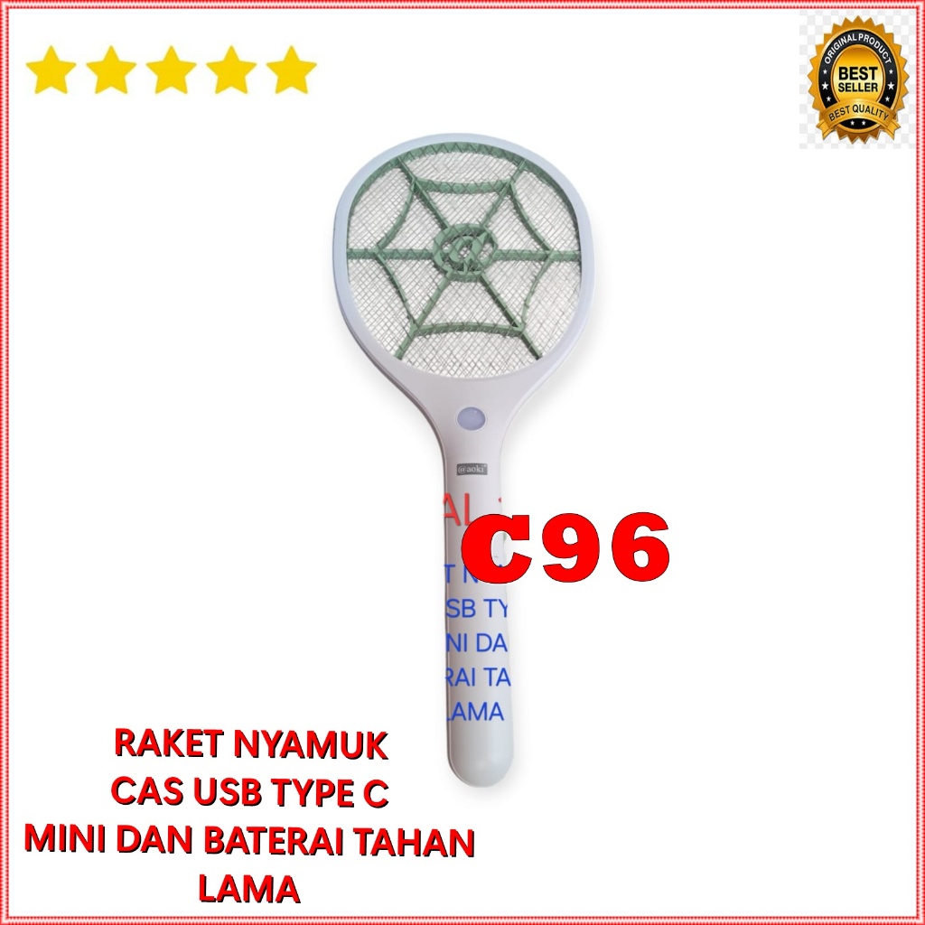 C96 Raket nyamuk USB TYPE TIPE C INPUT CAS CASAN LAMPU SENTER Aoki 100% ori membasmi basmi serangga 