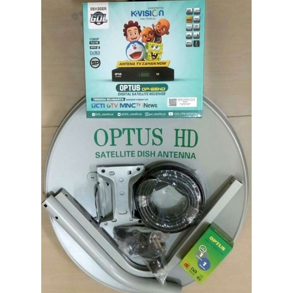 DISH PARABOLA OPTUS HD K-VISION SET LENGKAP RECEIVER OP66HD 60 CM