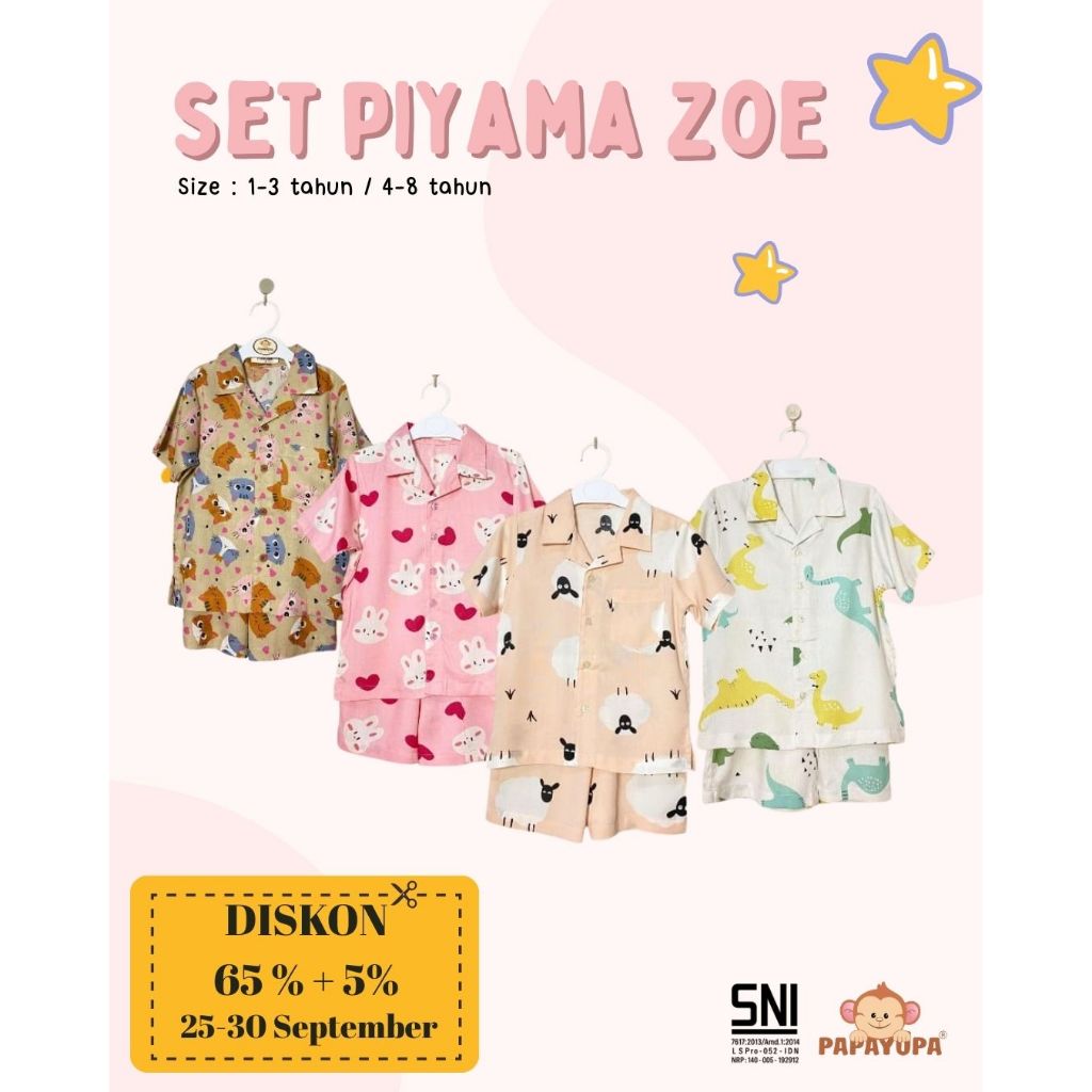 [ PAPAYUPA ] Setelan Piyama Zoe- Setelan Anak | Setelan Piyama| Baju Bayi | Setelan Baby | Baju Baby