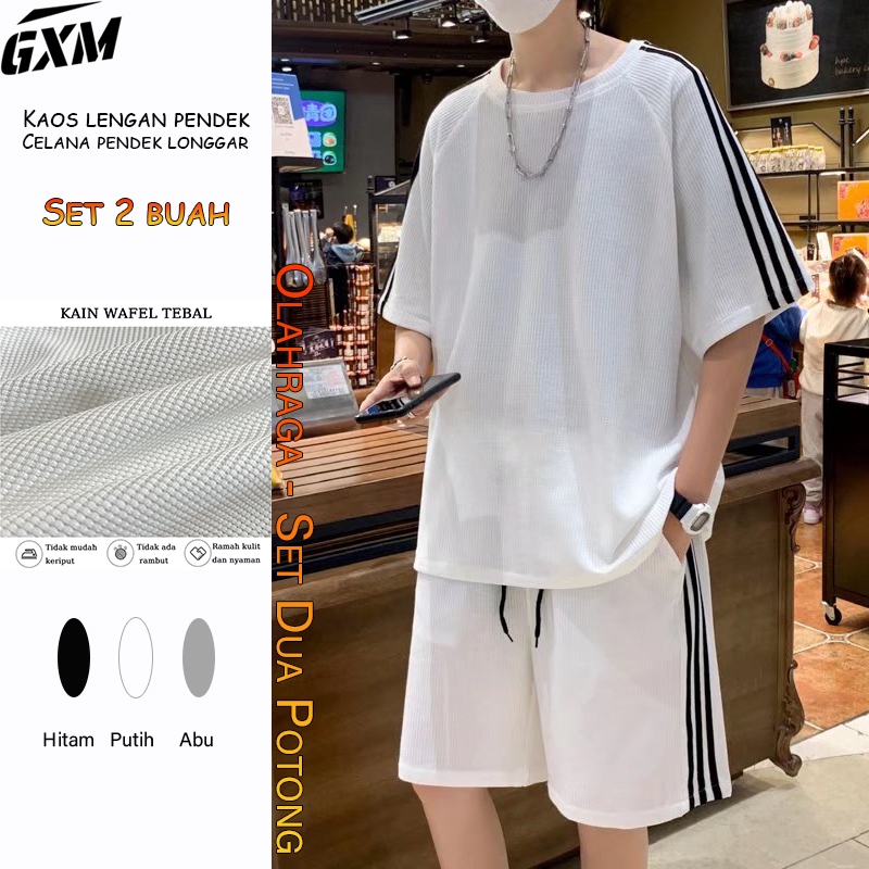 Set pakaian olahraga kasual / Atasan lengan pendek / Celana pendek longgar / Set dua potong / Set du