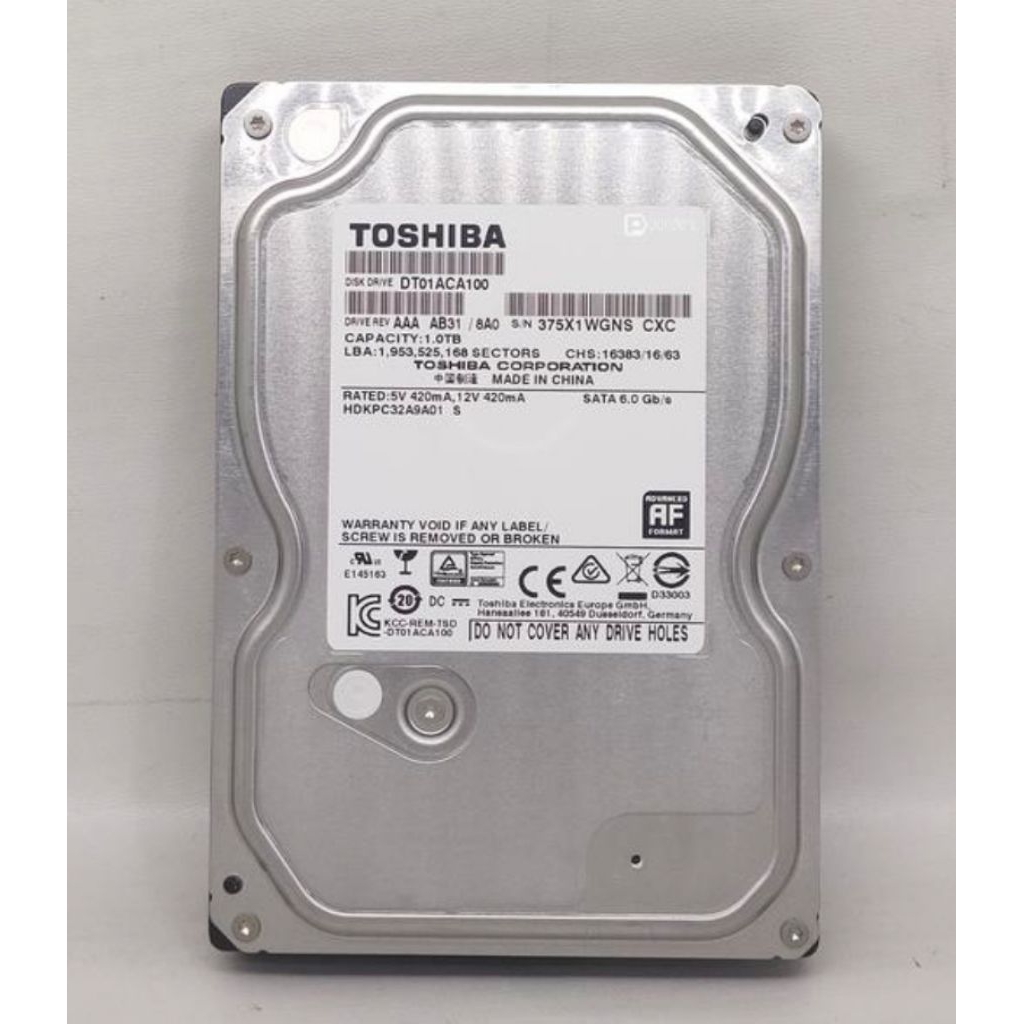 HDD TOSHIBA 1TB. SATA Internal PC Cctv