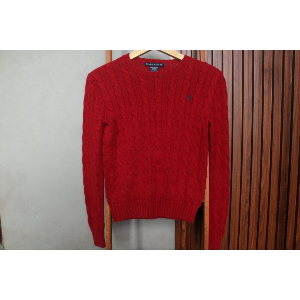 SWEATER CABLE KNIT POLO MARRON PRELOVED