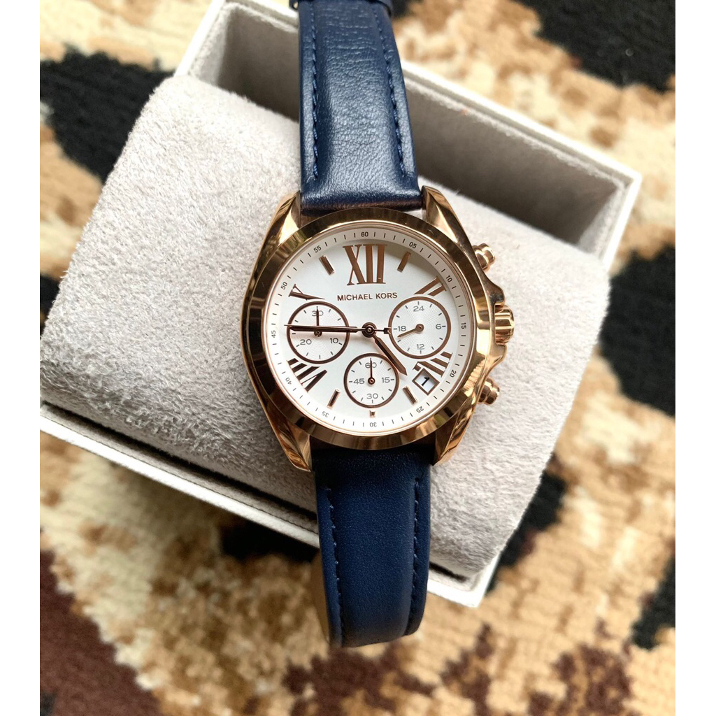 Jam Tangan Branded Michael Kors Bradshaw MK2960 Rose Gold Case 36 mm Navy Leather Strap