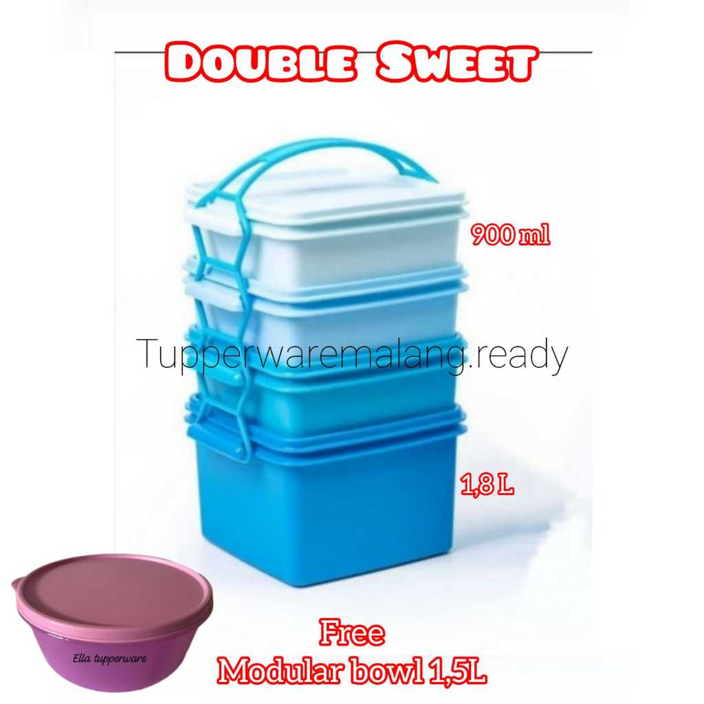 [PROMO] RANTANG MAKANAN TUPPERWARE DOUBLE SWEET 4 SUSUN FREE MODULAR BOWL 1,5L
