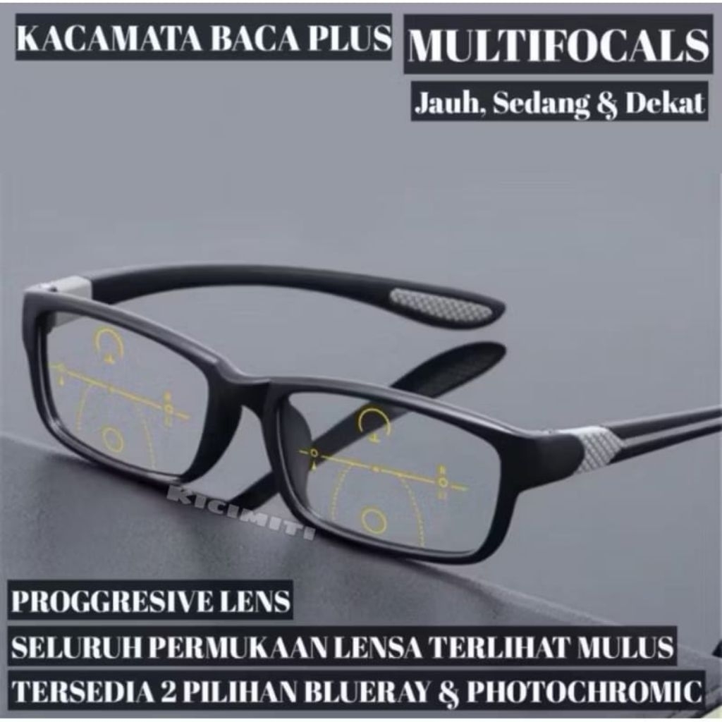 kacamata model sporty (PROGRESIF) baca dan jalan lensa photocromic.blurey.blucromic