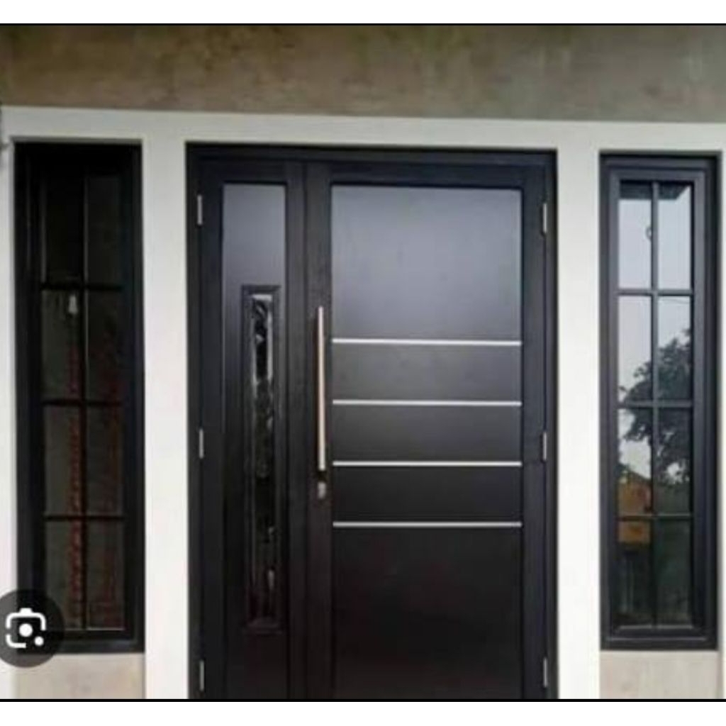 PINTU UTAMA/PINTU DOUBLE ACP+KUSEN ALUMINIUM 3 inchi T 204 x L 120 + DUA DAUN JENDELA KACA ORNAMEN T