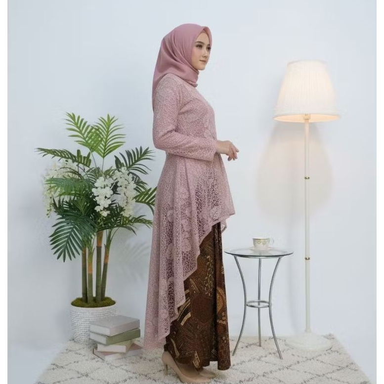 Naykamila Kebaya brokat modern Tunik Brokat Ekor Belakang atasan kebaya brokat cocok untuk Kondangan