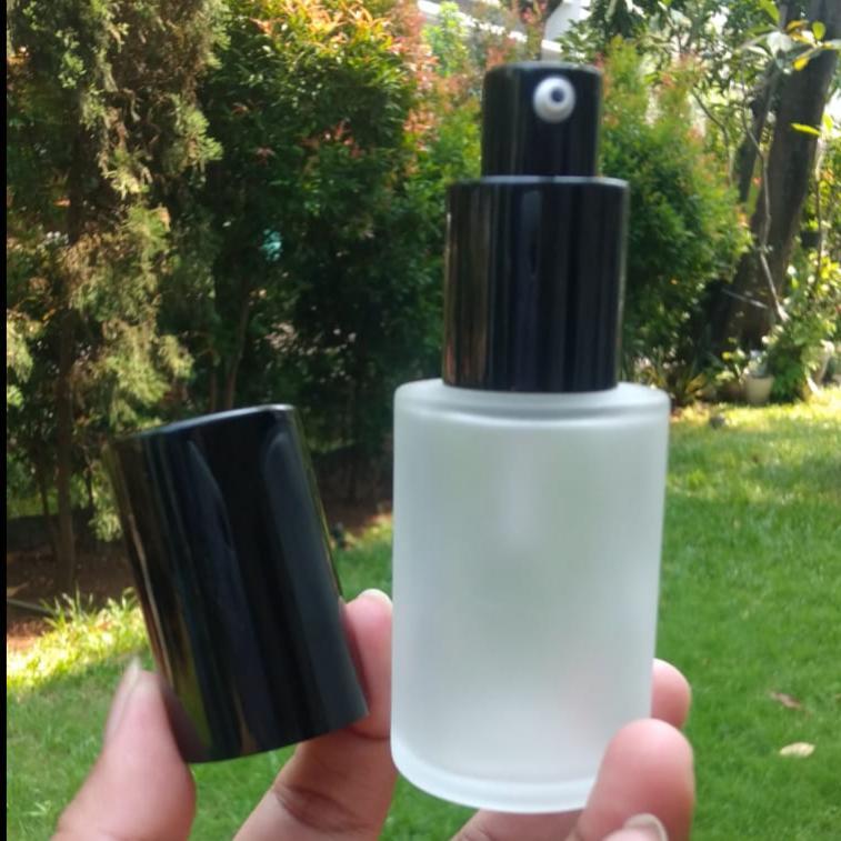 Botol Kaca Doff 30ml Tutup Pump HItam Botol Kaca Kosmetik Botol Serum 30ml