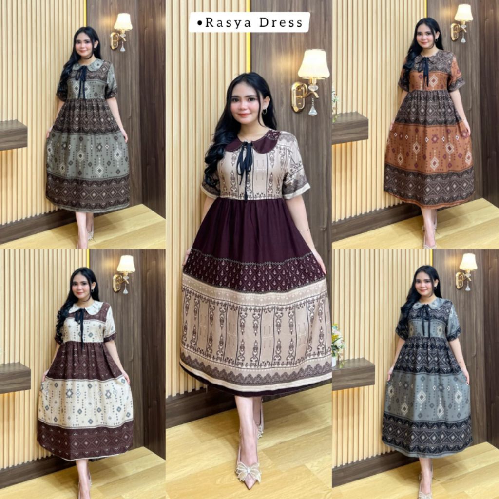 Rasya dress//dres rayon motif terbaru premium/daster motif batik,dres rumahan,daster busui,dres kera