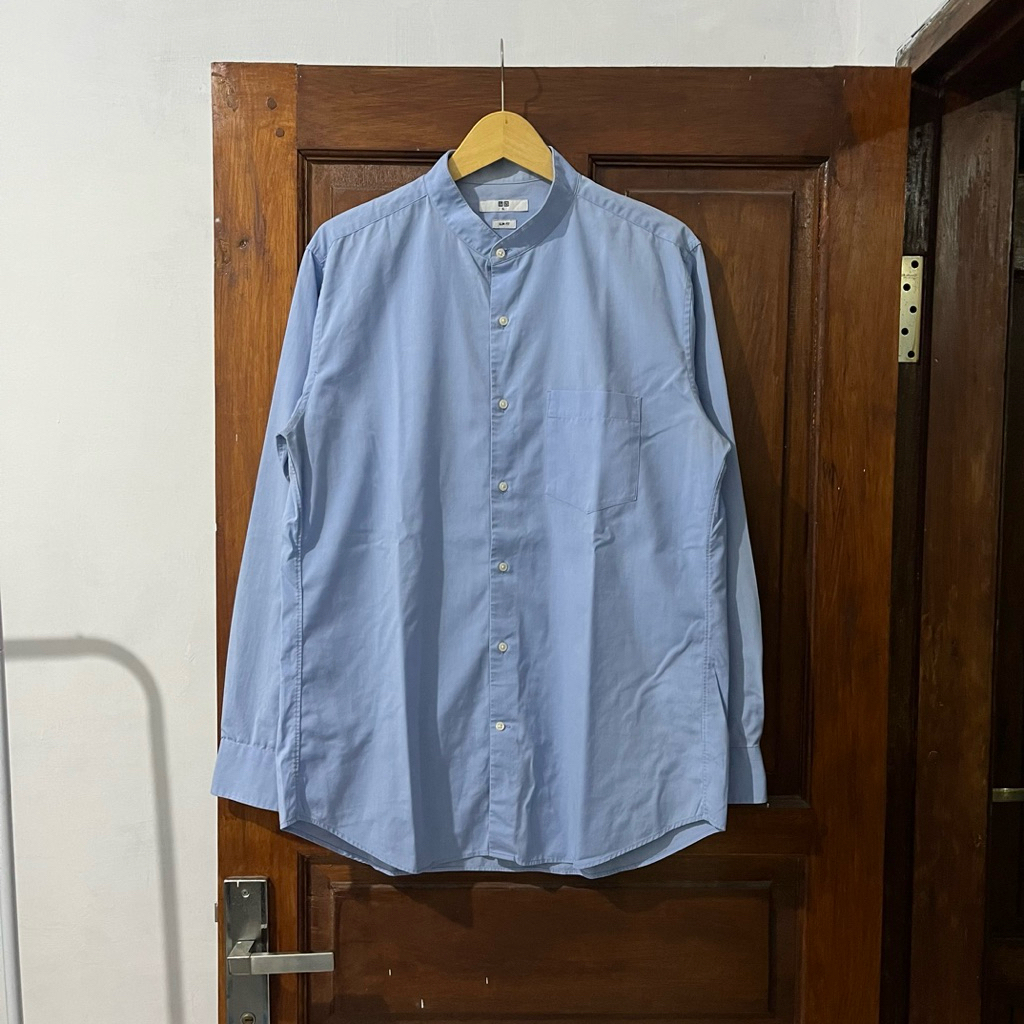 [XL] Uniqlo Cotton ‘Slim Fit’ Shanghai Collar Shirt Long Sleeve I Blue Sky I Vintage Vtg Retro Kemej