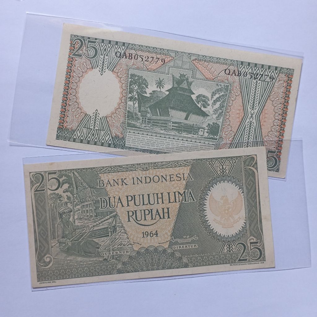 25 rupiah uang kertas pekerja tahun 1964 baru asli