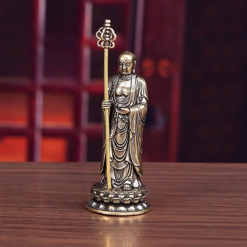 Creative Pure Brass Jiuhuashan Ksitigarbha Bodhisattva Figurine