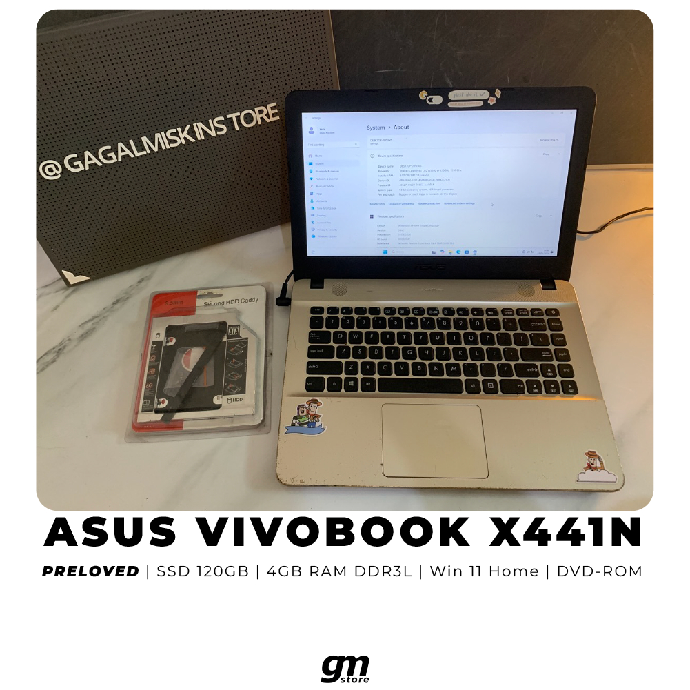 Laptop Kerja ASUS Vivobook X441N Windows 11 Home - Intel Celeron Upgrade to SSD RAM 4GB Bonus HDD Ca