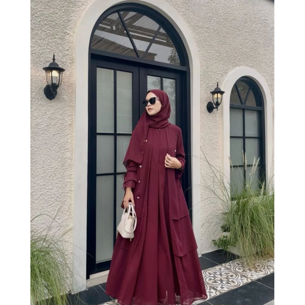 Abaya Dress Remaja Aesthetic Dress Kekinian Wanita Outfit Sabrina Abaya Model Dua Layer Bahan Ceruty