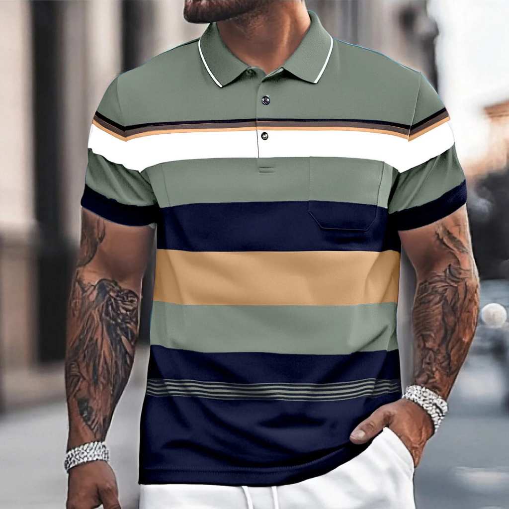 Kaos Kerah Salur Pria Dewasa Ukuran M L XL XXL - Motif Garis Garis AFADA - Baju Pria Dewasa Original